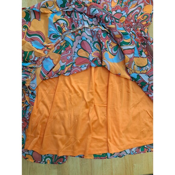 Marissa Olivia Orange Floral Boho Hippie Dress Women’s V-Neck Ruffle Small NWT - Picture 12 of 16